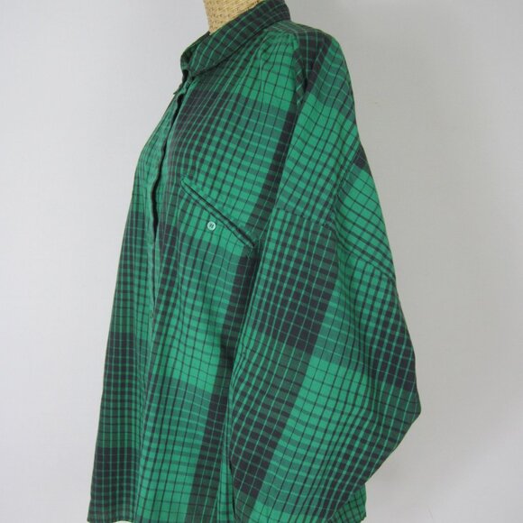 Vtg Diane Von Furstenberg Women 22W Plus Green Black Plaid LS Shirt Blouse Top - Picture 3 of 12